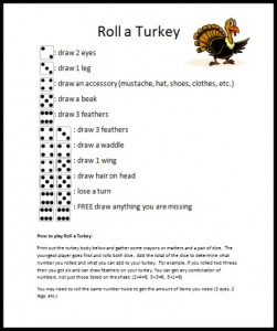 Roll a Turkey - Printable Thanksgiving Game