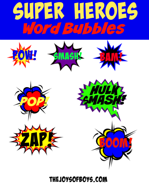 Superhero Word Bubbles for LEGO Superheroes - The Joys of Boys