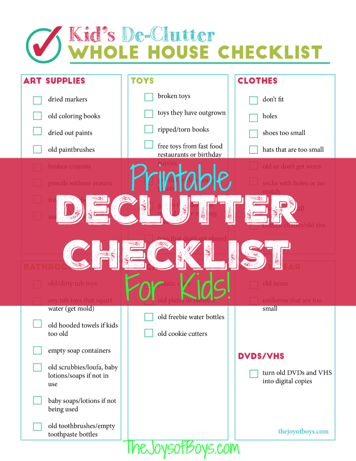 Printable Declutter Checklist For Kid s Clutter Printable Declutter Checklist For Kid s Clutter