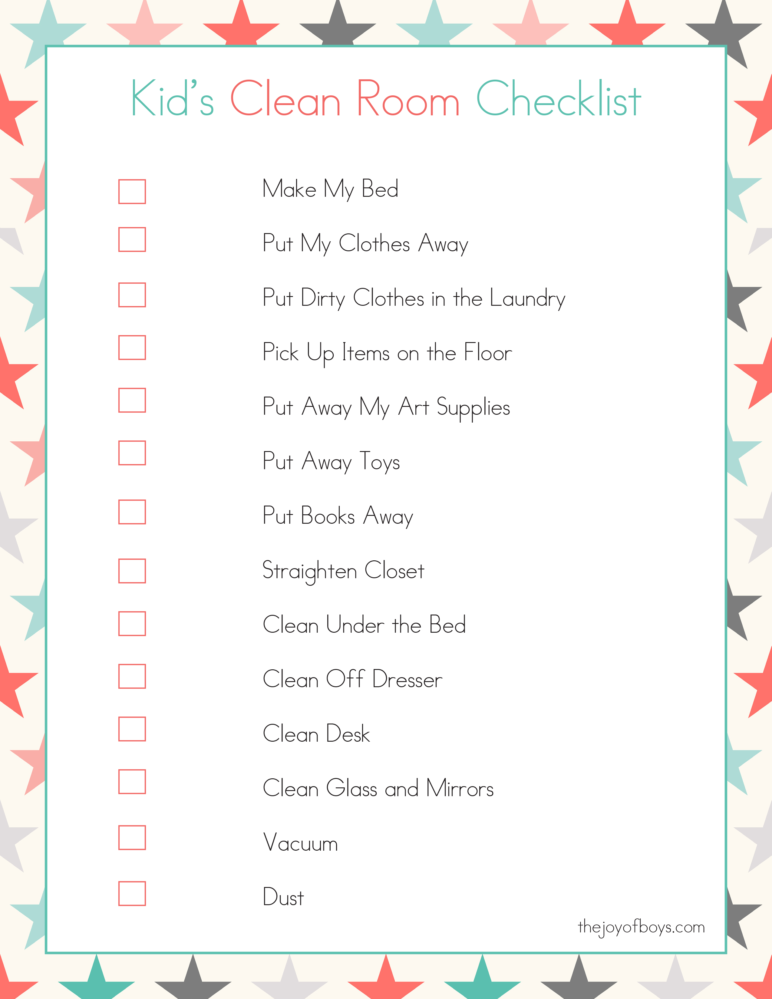 Kids Room Cleaning Checklist Printable Room Cleaning Checklist for