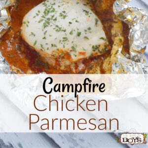 Campfire chicken Parmesan - Camping recipe using chicken, marinara sauce, cheese and cooked over a campfire.